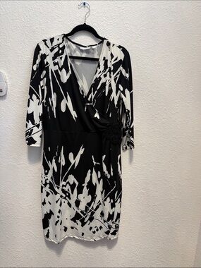 New York & Company Black and White Wrap-Style Midi Dress